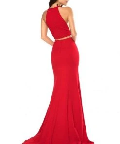 Sherri Hill - 52042 Two Piece Halter Bodice High Slit Long Dress
