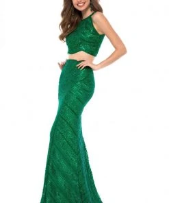 Sherri Hill - 52063 Two-Piece Fitted Long Sequined Dress 14 Sherri Hill - 52063 Two-Piece Fitted Long Sequined Dress