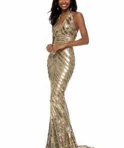 Sherri Hill - 52073 Plunging Halter Allover Sequined Dress