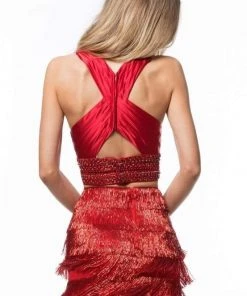 Sherri Hill - 52086 Two Piece Beaded Fringe Fitted Dress