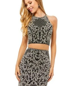 Sherri Hill - 52087 Beaded Two Piece Halter Short Dress