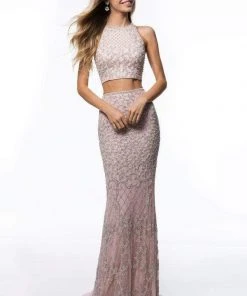 Sherri Hill - 52088 Beaded Two Piece Halter Evening Dress