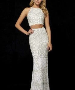 Sherri Hill - 52088 Beaded Two Piece Halter Evening Dress
