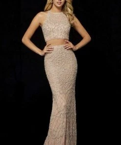 Sherri Hill - 52088 Beaded Two Piece Halter Evening Dress