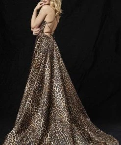 Sherri Hill - 52093 Animal Print A-line Gown With Train