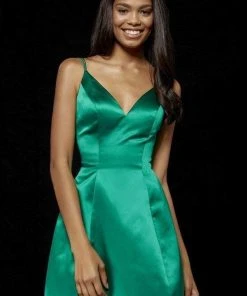 Sherri Hill - 52111 Spaghetti Straps V Neck Short Satin Dress 7 Sherri Hill - 52111 Spaghetti Straps V Neck Short Satin Dress
