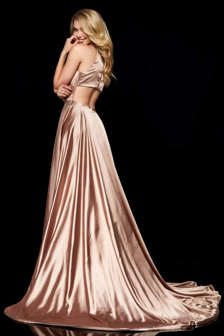 Sherri Hill - 52120 Halter Neck A-line Dress With Slit And Train 4 Sherri Hill - 52120 Halter Neck A-line Dress With Slit And Train