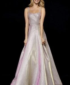 Sherri Hill - 52138 Long Square Neck Glitter A-line Dress