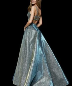 Sherri Hill - 52138 Long Square Neck Glitter A-line Dress