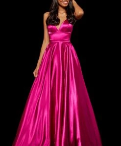 Sherri Hill - 52195 V Neck Spaghetti Straps A-Line Satin Dress
