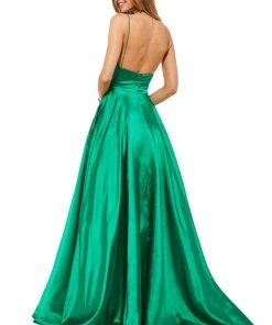 Sherri Hill - 52195 V Neck Spaghetti Straps A-Line Satin Dress