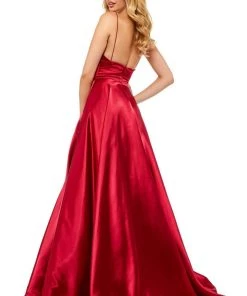 Sherri Hill - 52195 V Neck Spaghetti Straps A-Line Satin Dress
