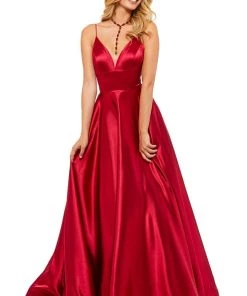 Sherri Hill - 52195 V Neck Spaghetti Straps A-Line Satin Dress
