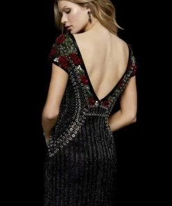 Sherri Hill - 52209 Beaded Wide V-neck Sheath Cocktail Dress