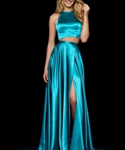 Sherri Hill - 52230 Two Piece Halter Charmeuse A Line Dress 13 Sherri Hill - 52230 Two Piece Halter Charmeuse A Line Dress