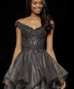 Sherri Hill - 52239 Short Off The Shoulder Applique Dress