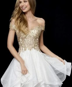 Sherri Hill - 52239 Short Off The Shoulder Applique Dress