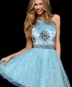 Sherri Hill - 52263 Embroidered Velvet Bodice A Line Short Dress