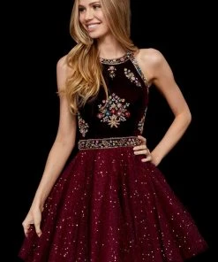 Sherri Hill - 52263 Embroidered Velvet Bodice A Line Short Dress