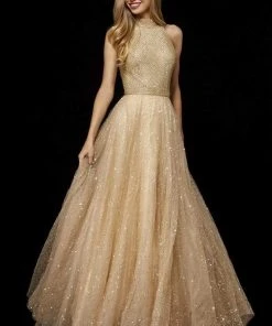 Sherri Hill - 52266 Long Halter Sequined Tulle Skirt Dress