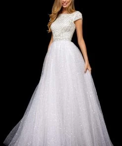 Sherri Hill - 52276 Beaded Cap Sleeve Bateau Tulle Ballgown