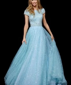 Sherri Hill - 52276 Beaded Cap Sleeve Bateau Tulle Ballgown