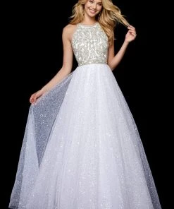 Sherri Hill - 52277 Beaded Halter Sequin Tulle Ballgown