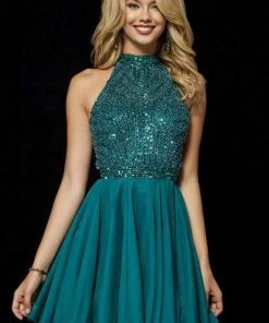 Sherri Hill - 52281 Short Beaded High Halter Chiffon A-line Dress