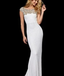 Sherri Hill - 52308 Cap Sleeves Beaded Trumpet Dress