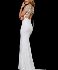 Sherri Hill - 52308 Cap Sleeves Beaded Trumpet Dress