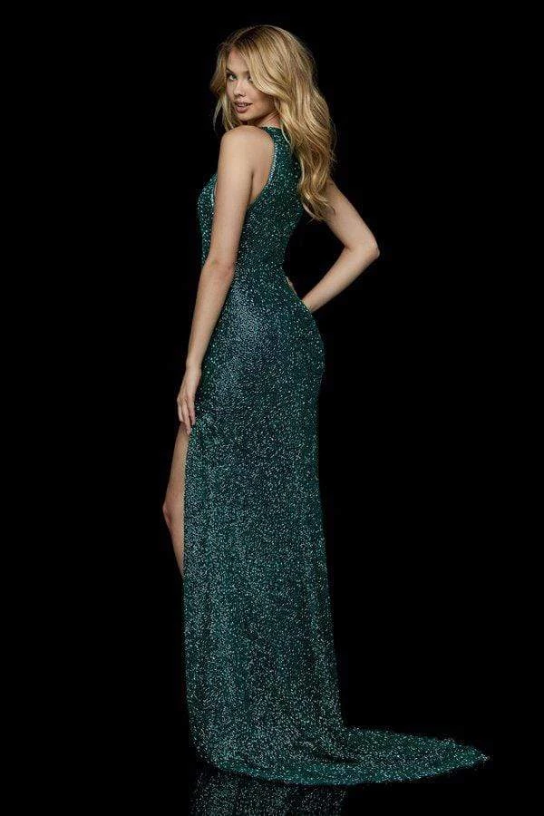 Sherri Hill - 52331 Beaded High Halter Neckline Dress With Slit 5 Sherri Hill - 52331 Beaded High Halter Neckline Dress With Slit