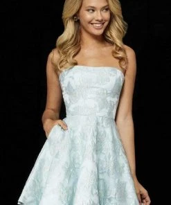 Sherri Hill - 52337 Brocade Print Strapless A-Line Short Dress