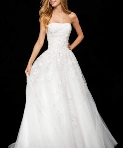 Sherri Hill - 52341 Strapless Floral Appliqued A Line Tulle Dress