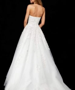 Sherri Hill - 52341 Strapless Floral Appliqued A Line Tulle Dress