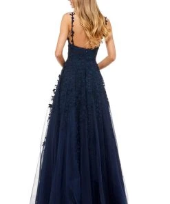Sherri Hill - 52342 Beaded Lace Deep V-neck Long A-line Dress