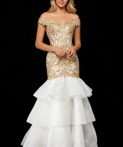 Sherri Hill - 52347 Cap Sleeved Off Shoulder Tiered Mermaid Dress