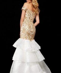 Sherri Hill - 52347 Cap Sleeved Off Shoulder Tiered Mermaid Dress