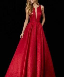 Sherri Hill - 52349 Scoop Neck Brocade A-Line Gown