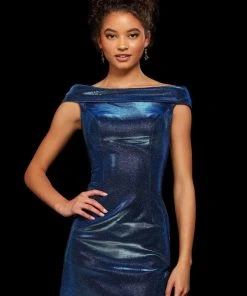 Sherri Hill - 52355 Off Shoulder Glitter Stretch Fitted Short Dress