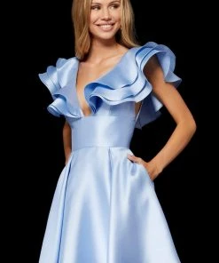 Sherri Hill - 52360 Ruffled Plunging V Neck Cocktail Dress