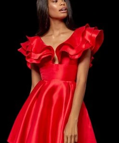 Sherri Hill - 52360 Ruffled Plunging V Neck Cocktail Dress