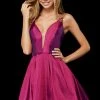 Sherri Hill - 52386 Plunging V Neck Short Taffeta A Line Dress