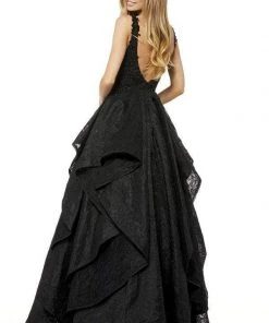 Sherri Hill - 52393 Beaded Lace Deep V-neck Layered Ballgown