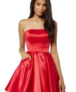 Sherri Hill - 52397 Strapless Fit And Flare Short Satin Dress