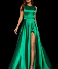 Sherri Hill - 52407 High Neckline A-Line Evening Dress With Slit