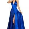 Sherri Hill - 52408 Halter V-Neck Satin Dress With High Slit