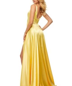 Sherri Hill - 52410 Sleeveless V Neck Silk Charmeuse A Line Dress 21 Sherri Hill - 52410 Sleeveless V Neck Silk Charmeuse A Line Dress