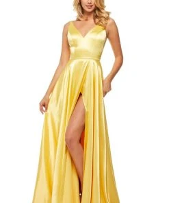 Sherri Hill - 52410 Sleeveless V Neck Silk Charmeuse A Line Dress 22 Sherri Hill - 52410 Sleeveless V Neck Silk Charmeuse A Line Dress