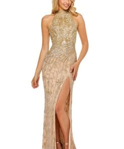 Sherri Hill - 52426 Halter Beaded Slit Long Dress