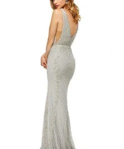 Sherri Hill - 52453 Fully Beaded V-Neck Long Evening Dress